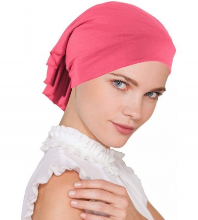 Skullies & Beanies Womens Ruffle Chemo Hat Beanie Scarf- Soft Turban Bandana Head Wrap for Cancer - 13- Coral Pink - CS186AED...