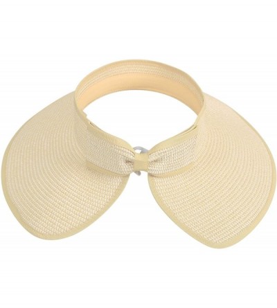 Sun Hats Women's Spring/Summer Collection Straw Woven Wide Brim Sun Visor Hat - Beige White Mix - CG18E2ZNTXT $15.40