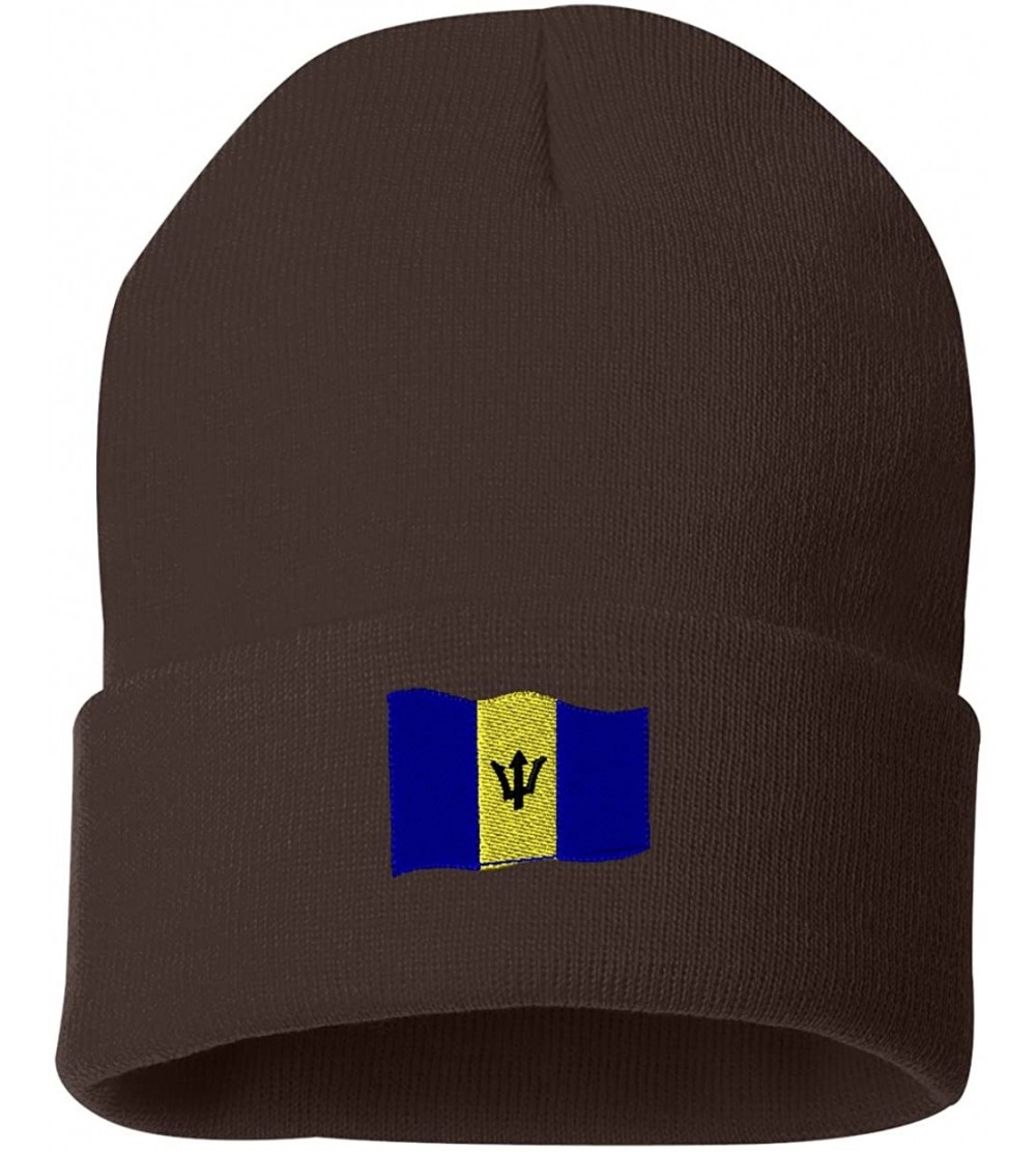 Skullies & Beanies Barbados Flag Custom Personalized Embroidery Embroidered Beanie - Brown - CL12OHZNDV1 $20.03