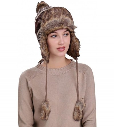 Skullies & Beanies Women Knit Peruvian Beanie Wool Hat Winter Warm Ski Cap with Earflap Pom - Coffee - CK187Q3L6H5 $15.28