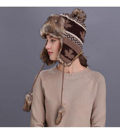 Skullies & Beanies Women Knit Peruvian Beanie Wool Hat Winter Warm Ski Cap with Earflap Pom - Coffee - CK187Q3L6H5 $15.28
