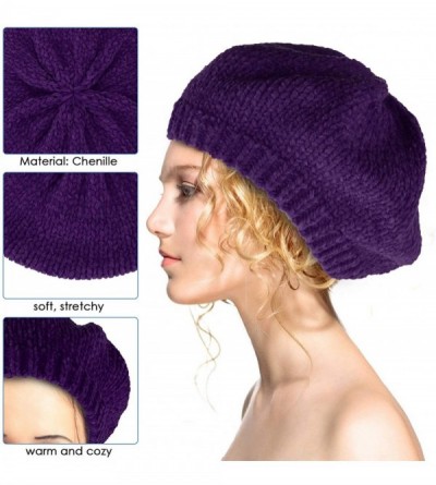 Berets Women Beret Hat-Fashion Pure Color Autumn Winter Warm French Beanie hat Cozy Cap - Purple - C918X6ATWHZ $9.75