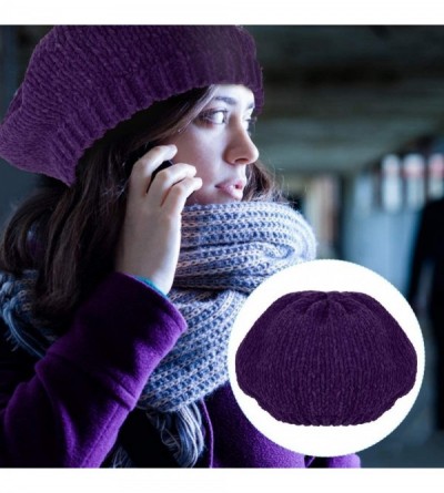 Berets Women Beret Hat-Fashion Pure Color Autumn Winter Warm French Beanie hat Cozy Cap - Purple - C918X6ATWHZ $9.75