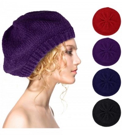 Berets Women Beret Hat-Fashion Pure Color Autumn Winter Warm French Beanie hat Cozy Cap - Purple - C918X6ATWHZ $9.75