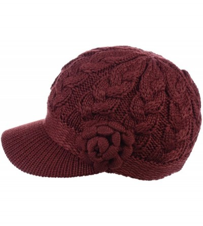 Newsboy Caps Womens Winter Chic Cable Warm Fleece Lined Crochet Knit Hat W/Visor Newsboy Cabbie Cap - CM18KLSKU33 $14.78
