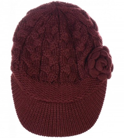 Newsboy Caps Womens Winter Chic Cable Warm Fleece Lined Crochet Knit Hat W/Visor Newsboy Cabbie Cap - CM18KLSKU33 $14.78