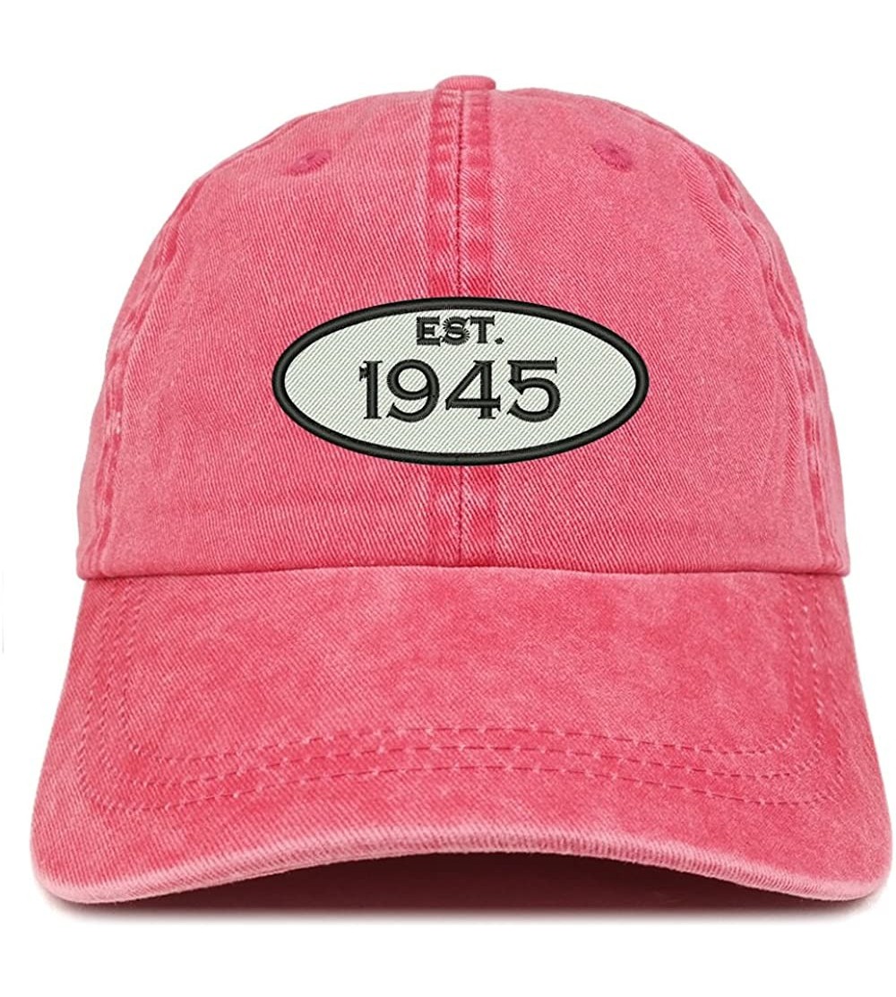 Baseball Caps Established 1945 Embroidered 75th Birthday Gift Pigment Dyed Washed Cotton Cap - Red - CB180MAY09G $14.36