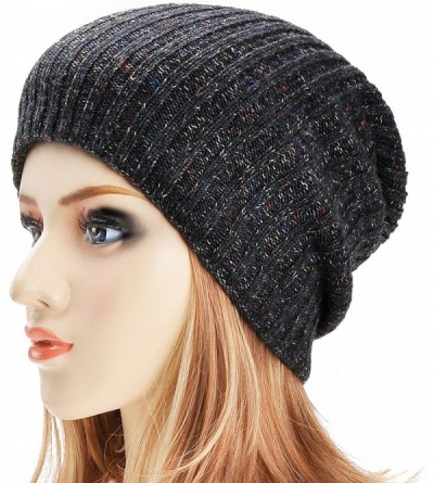 Skullies & Beanies Unisex Trendy Double Layers Reversible Warm Oversized Cable Knit Slouchy Beanie - Black 3 - CX187Q49KQ5 $1...