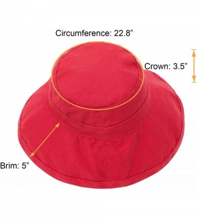 Sun Hats Women's Spring/Summer 100% Cotton Beach & Garden Foldable Bucket Hat - Red - C018E4O0C4S $13.75