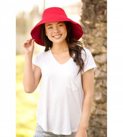 Sun Hats Women's Spring/Summer 100% Cotton Beach & Garden Foldable Bucket Hat - Red - C018E4O0C4S $13.75