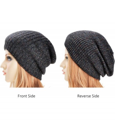 Skullies & Beanies Unisex Trendy Double Layers Reversible Warm Oversized Cable Knit Slouchy Beanie - Black 3 - CX187Q49KQ5 $1...