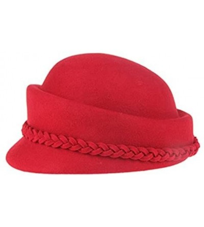 Berets Womens Bowknot 100% Wool Fall Winter Derby Hat Doom Cloche Hat - Red - CJ187C5G29W $22.76