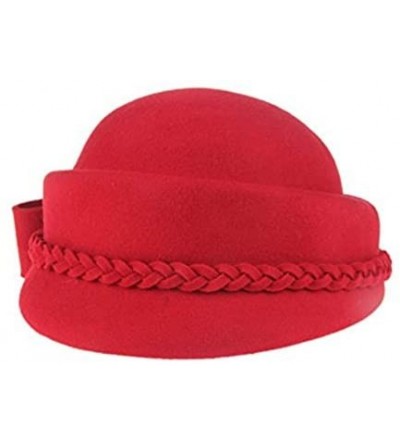 Berets Womens Bowknot 100% Wool Fall Winter Derby Hat Doom Cloche Hat - Red - CJ187C5G29W $22.76