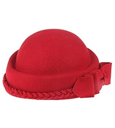 Berets Womens Bowknot 100% Wool Fall Winter Derby Hat Doom Cloche Hat - Red - CJ187C5G29W $22.76