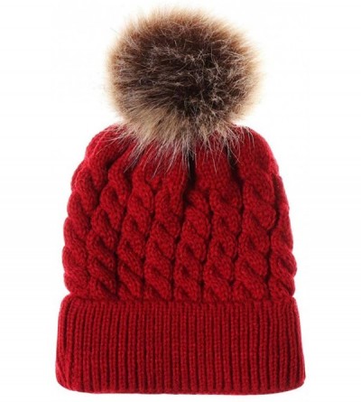 Skullies & Beanies Family Matching Mom Baby Knitting Wool Hemming Hat Keep Warm Winter Ball Hat Cap - ❤wine❤ - C318IQ9K8UR $1...