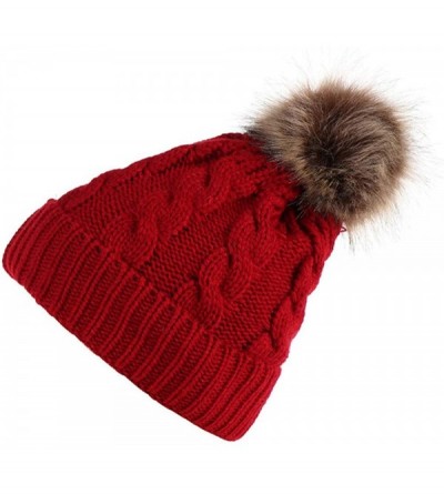 Skullies & Beanies Family Matching Mom Baby Knitting Wool Hemming Hat Keep Warm Winter Ball Hat Cap - ❤wine❤ - C318IQ9K8UR $1...