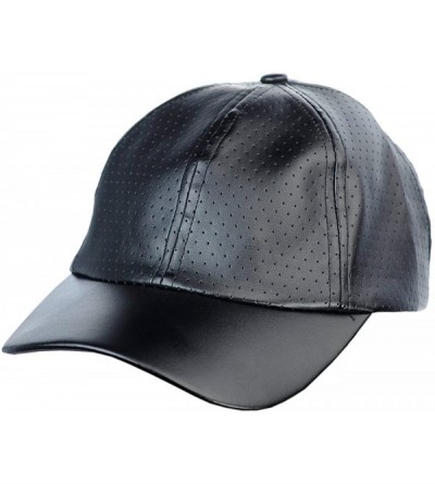 Baseball Caps Soft PU Leather Perforated Precurved Baseball Cap - Black - CS12FJIXL73 $23.93