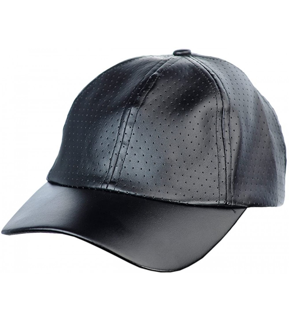 Baseball Caps Soft PU Leather Perforated Precurved Baseball Cap - Black - CS12FJIXL73 $13.19