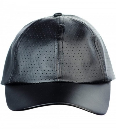 Baseball Caps Soft PU Leather Perforated Precurved Baseball Cap - Black - CS12FJIXL73 $13.19