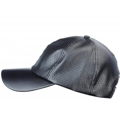 Baseball Caps Soft PU Leather Perforated Precurved Baseball Cap - Black - CS12FJIXL73 $13.19