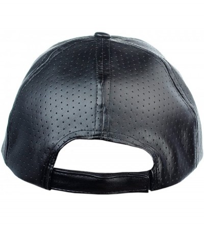 Baseball Caps Soft PU Leather Perforated Precurved Baseball Cap - Black - CS12FJIXL73 $13.19