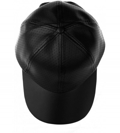 Baseball Caps Soft PU Leather Perforated Precurved Baseball Cap - Black - CS12FJIXL73 $13.19