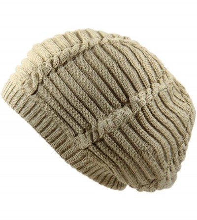 Skullies & Beanies 100% Cotton Classic Rasta Slouchy Ribbed Beanie Hats - Khaki - CB18NWQTZHK $16.15