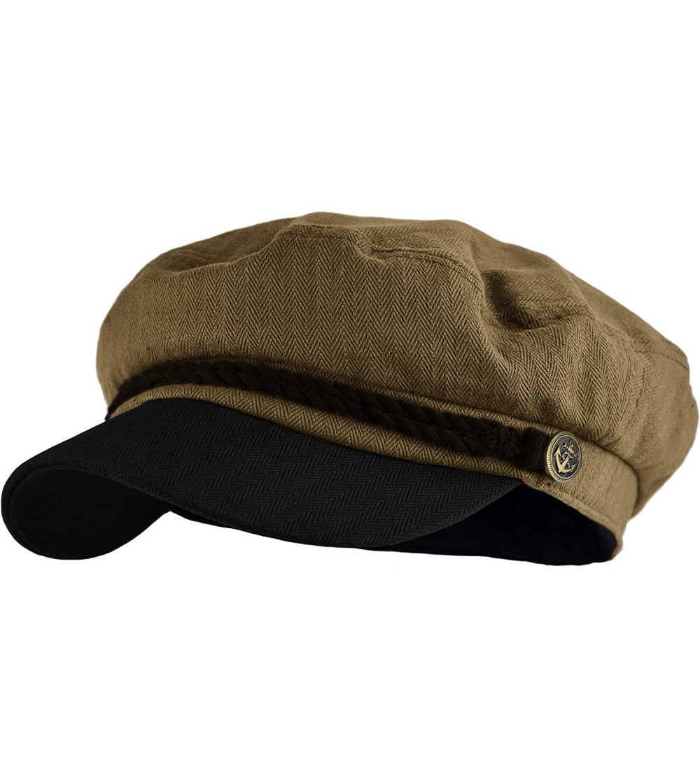 Newsboy Caps Mens Women Mariner Skipper Cap Cotton Greek Fisherman Hat Newsboy Sailor Fiddler Cap - Olive-black - C718OTDDCAW...