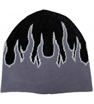 Skullies & Beanies Flame Fire Design Cuffless Beanie Hat Ski Beanie Hat - Black / White & Gray Fire - CK18UMZNKIQ $19.42
