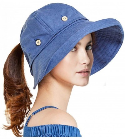 Bucket Hats Adjustable Outdoor Protection Foldable Ponytail - Navyblue - CV18S4HN5EQ $8.69