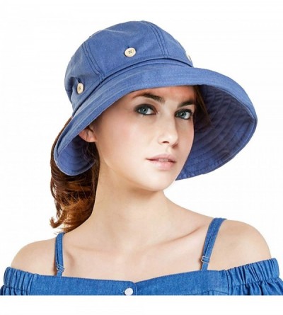 Bucket Hats Adjustable Outdoor Protection Foldable Ponytail - Navyblue - CV18S4HN5EQ $8.69