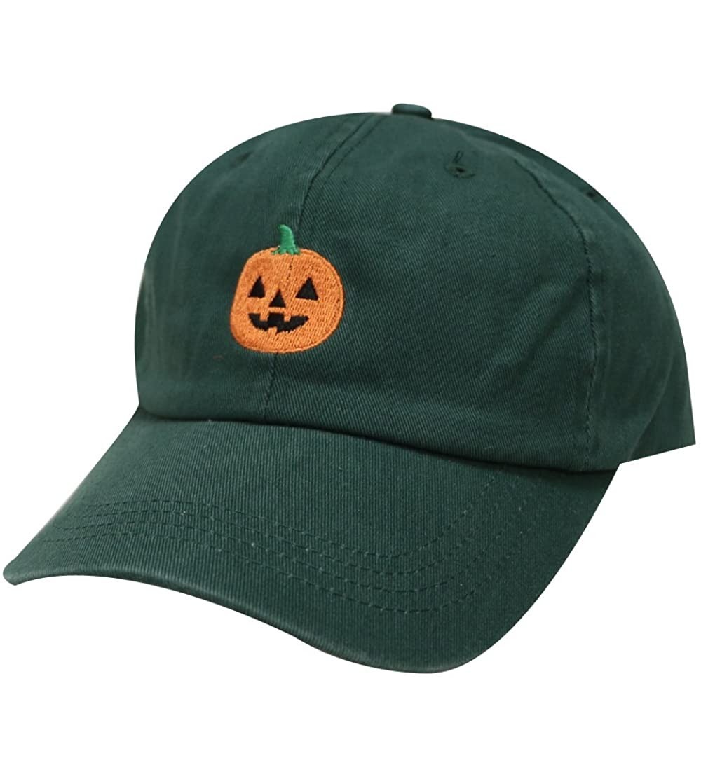 Baseball Caps Halloween Pumpkin Cotton Baseball Dad Caps - Dark Green - CG12M1OAFPX $13.02