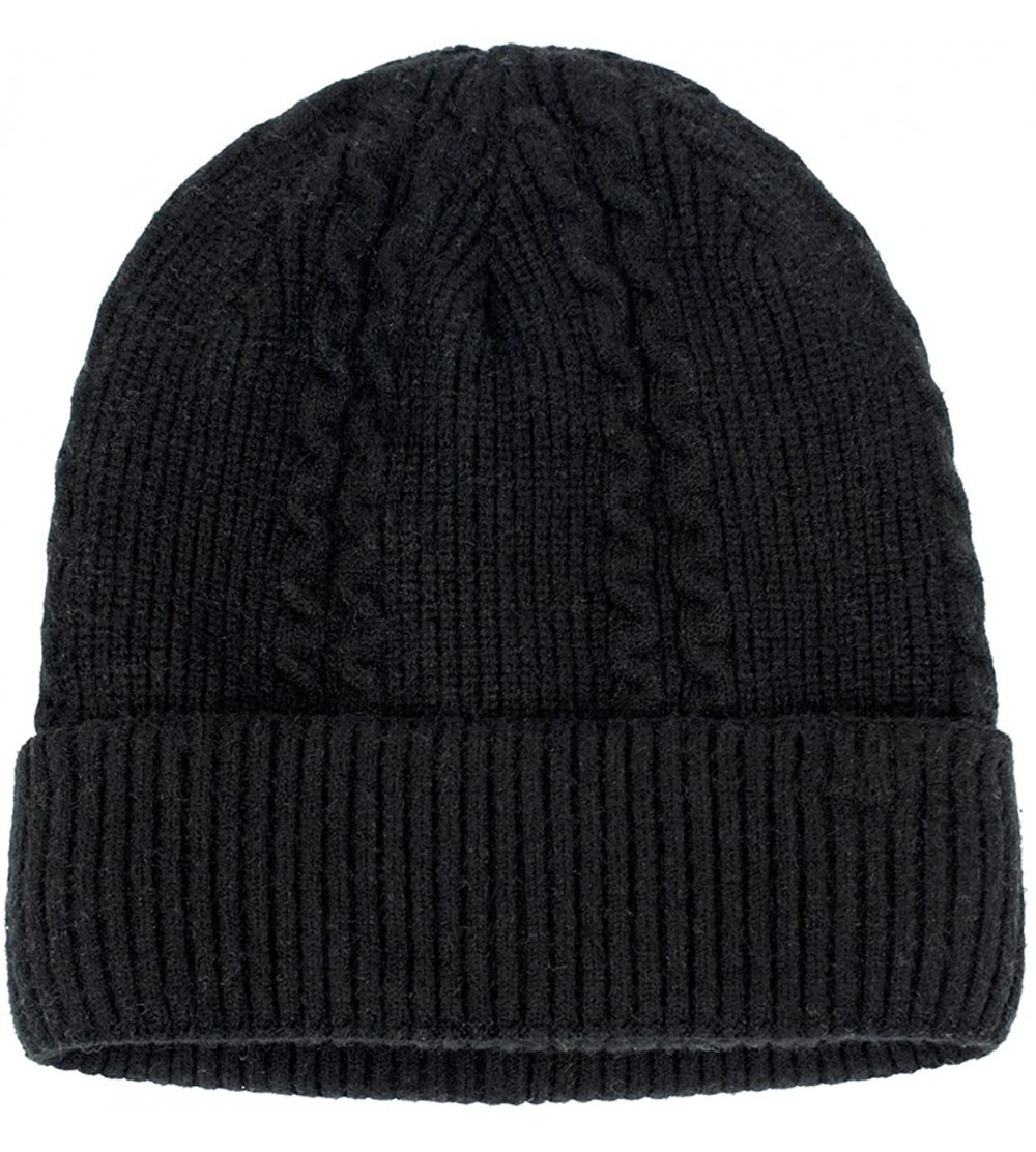 Skullies & Beanies Men's Wool Blend Knit Beanie- Soft & Warm Velour Fleece Lined - Angora Blend Cable (for Larger Head) - Bla...