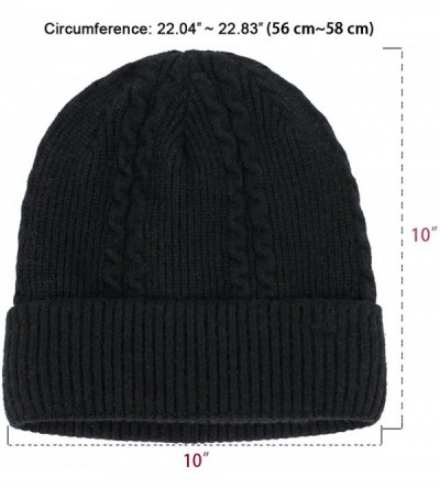 Skullies & Beanies Men's Wool Blend Knit Beanie- Soft & Warm Velour Fleece Lined - Angora Blend Cable (for Larger Head) - Bla...