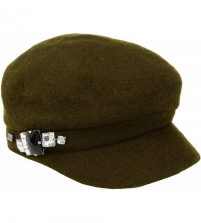 Newsboy Caps Women's Rhinstone Cap Wool with Sparkling Trim - Olive - CL17YZ4I4U5 $64.45