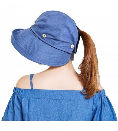 Bucket Hats Adjustable Outdoor Protection Foldable Ponytail - Navyblue - CV18S4HN5EQ $8.69