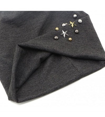 Skullies & Beanies Star Beanie Hat for Women- Pearl Bead Caps- New Spring Slouch Bonnet - Dark Grey - CZ18D6Q3GSM $28.36
