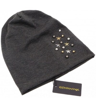 Skullies & Beanies Star Beanie Hat for Women- Pearl Bead Caps- New Spring Slouch Bonnet - Dark Grey - CZ18D6Q3GSM $28.36