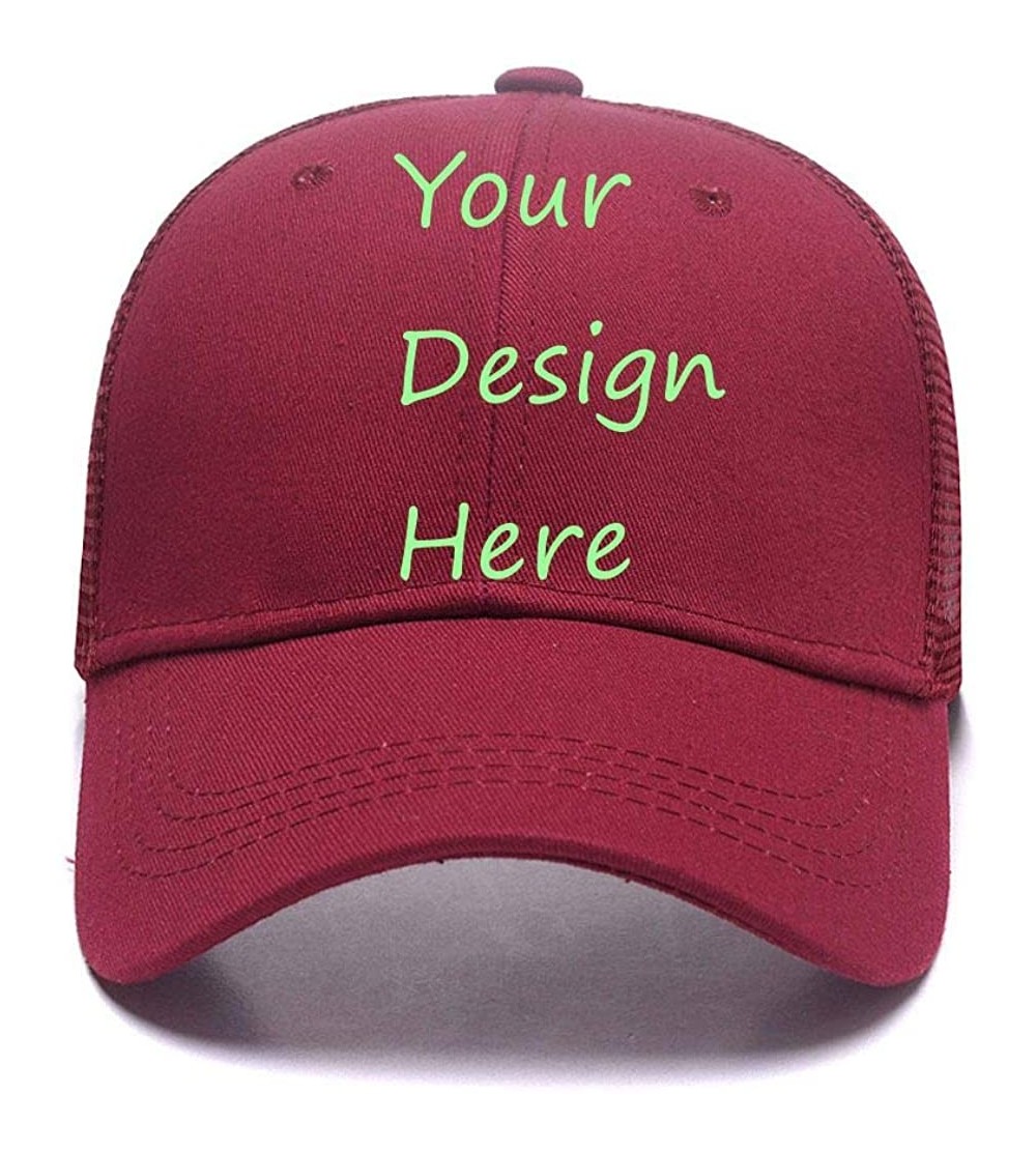 Baseball Caps Custom Ponycap Messy High Bun Ponytail Baseball Cap Adjustable Mesh Trucker Baseball Cap Hat for Women - Wine R...