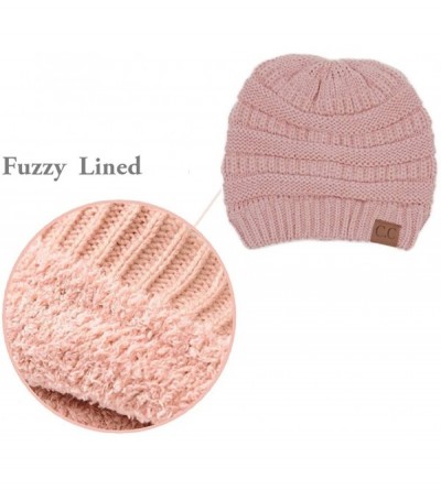 Skullies & Beanies Soft Cable Knit Warm Fuzzy Lined Slouchy Beanie Winter Hat - Indi Pink - CD18Y5EUISN $12.10