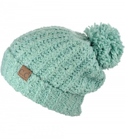 Skullies & Beanies Women's Chenille Soft Stretchy Pom Cuffed Knit Beanie Cap Hat - Mint - CM18IQHES6X $10.70