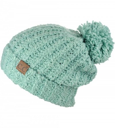 Skullies & Beanies Women's Chenille Soft Stretchy Pom Cuffed Knit Beanie Cap Hat - Mint - CM18IQHES6X $10.70