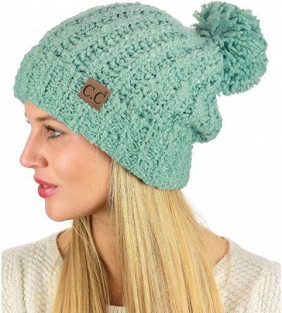 Skullies & Beanies Women's Chenille Soft Stretchy Pom Cuffed Knit Beanie Cap Hat - Mint - CM18IQHES6X $10.70