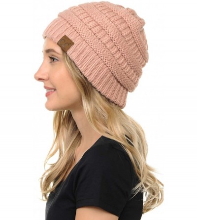 Skullies & Beanies Soft Cable Knit Warm Fuzzy Lined Slouchy Beanie Winter Hat - Indi Pink - CD18Y5EUISN $12.10