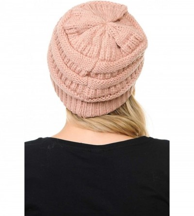 Skullies & Beanies Soft Cable Knit Warm Fuzzy Lined Slouchy Beanie Winter Hat - Indi Pink - CD18Y5EUISN $12.10