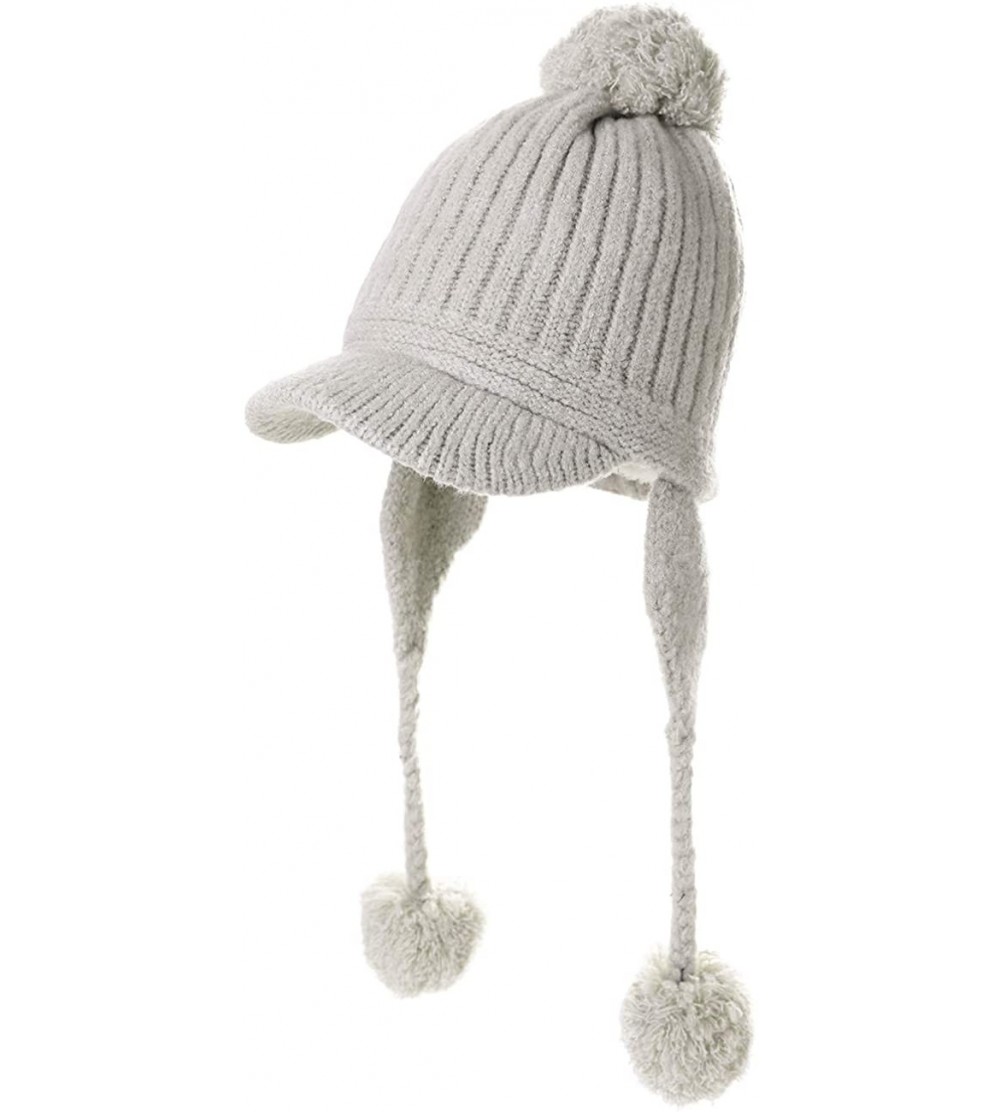 Skullies & Beanies Ladies Earflap Trapper Hat Faux Fur Hunting Hat Fleece Lined Thick Knitted - 99626_grey - C818LCY9WI4 $27.78