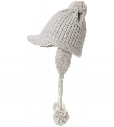 Skullies & Beanies Ladies Earflap Trapper Hat Faux Fur Hunting Hat Fleece Lined Thick Knitted - 99626_grey - C818LCY9WI4 $27.78