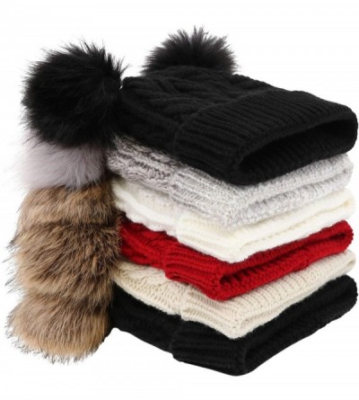 Skullies & Beanies Womens Beanie Winter Cable Knit Faux Fur Pompom Ears Beanie Hat - Black - CJ1923AEM9A $13.65