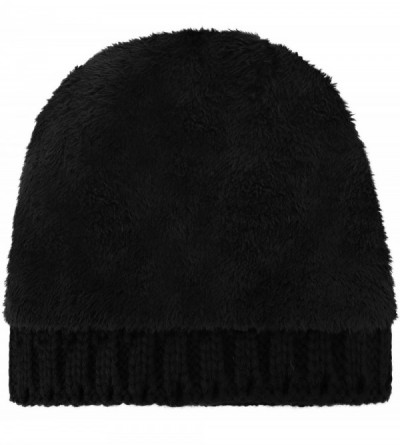 Skullies & Beanies Womens Beanie Winter Cable Knit Faux Fur Pompom Ears Beanie Hat - Black - CJ1923AEM9A $13.65