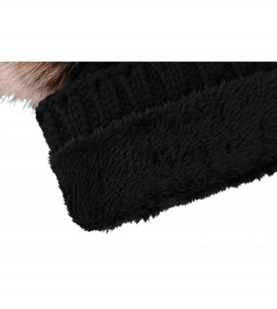 Skullies & Beanies Womens Beanie Winter Cable Knit Faux Fur Pompom Ears Beanie Hat - Black - CJ1923AEM9A $13.65